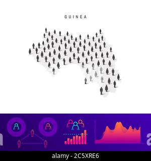 Guinea mappa del popolo. Silhouette vettoriale dettagliata. Folla mista di icone maschili e femminili. Elementi infografici della popolazione. Illustrazione vettoriale isolata su wh Illustrazione Vettoriale