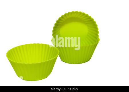 Teglia da forno in silicone verde isolata su fondo bianco Foto Stock