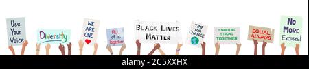 I bambini che hanno un banner per dimostrare per la giustizia Black Lives materia movimento concetto Illustrazione Vettoriale