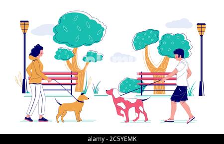 Cane che cammina nel parco, vettore piatta illustrazione Illustrazione Vettoriale