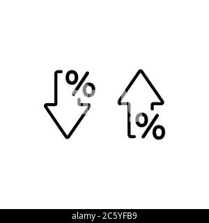 Icona della freccia percentuale nello stile della linea. Crescita e riduzione - sconto. Vettore su sfondo bianco isolato. EPS 10. Illustrazione Vettoriale