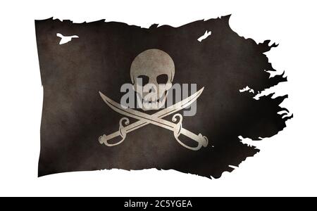 Immagine della bandiera dei pirati sporchi e lacerati / cranio e ossa Foto Stock