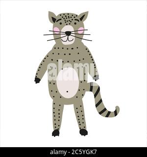Cat simpatico personaggio divertente. Illustrazione vettoriale infantile in stile scandinavo Illustrazione Vettoriale