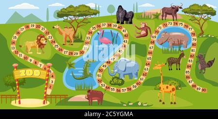 Zoo gioco da tavolo con numeri per bambini Illustrazione Vettoriale