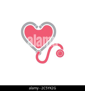 stetoscopio amore cuore medico decorazione vettore logo Illustrazione Vettoriale