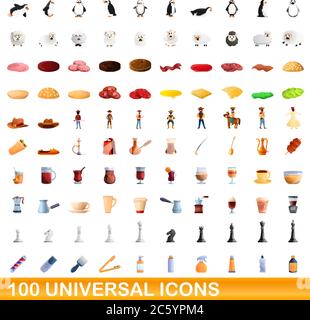 100 universal set di icone. Cartoon illustrazione di 100 icone universali set di vettore isolato su sfondo bianco Illustrazione Vettoriale