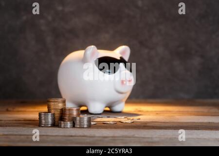 accumulo di denaro. airbag finanziario. banca piggy con monete Foto Stock