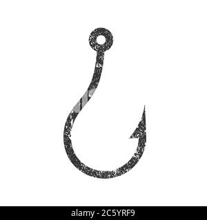 Icona gancio da pesca forma silhouette. Simbolo del logo fishhook. Immagine vettoriale. Isolato su sfondo bianco. Illustrazione Vettoriale