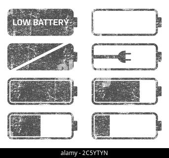 Set di icone della batteria. Logo del livello di carica accu. Immagine vettoriale. Isolato su sfondo bianco. Illustrazione Vettoriale