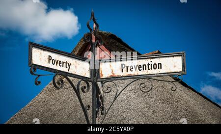Strada segno della Direzione per la prevenzione contro la povertà Foto Stock