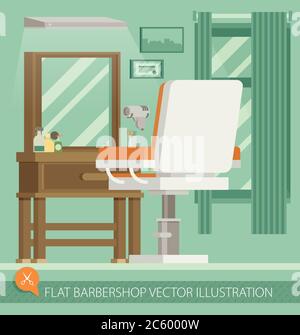 Barbiere piatto. Icone degli interni e delle dotazioni. Illustrazione vettoriale Illustrazione Vettoriale