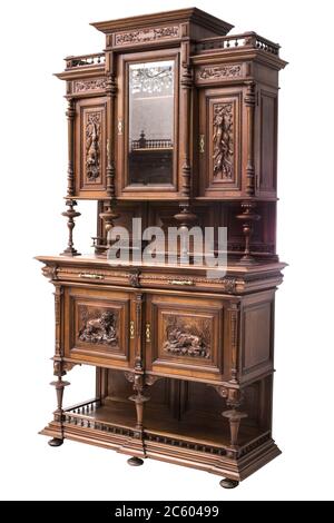 Vecchio originale europeo antico legno scolpito tavolo a buffet armadio Foto Stock