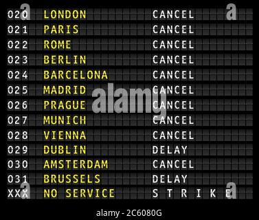 Informazioni sui voli visualizzazione informazioni aeroporto, voli annullati, sciopero, vettore Illustrazione Vettoriale