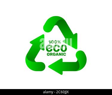 Simbolo di riciclaggio, frecce ad anello triangolari, icona verde sfondo bianco. Illustrazione vettoriale Illustrazione Vettoriale