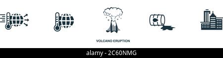 Icona eruzione del vulcano. Elemento semplice della raccolta del riscaldamento globale. Icona creativa eruzione Vulcano per web design, modelli, infografiche e altro ancora Illustrazione Vettoriale