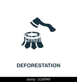 Icona deforestazione. Elemento semplice della raccolta del riscaldamento globale. Icona di deforestazione creativa per il web design, modelli, infografiche e altro ancora Illustrazione Vettoriale