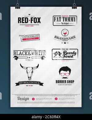 Set di insegne o logotipi retrò vintage. Elementi di progettazione vettoriale, cartelli aziendali, identità, etichette, badge e oggetti. Illustrazione Vettoriale