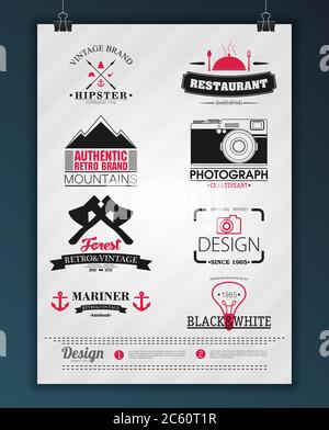 Set di insegne o logotipi retrò vintage. Elementi di progettazione vettoriale, cartelli aziendali, identità, etichette, badge e oggetti. Illustrazione Vettoriale