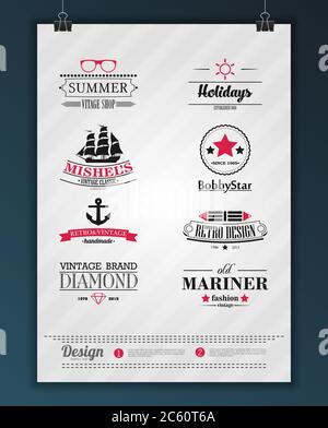 Set di insegne o logotipi retrò vintage. Elementi di progettazione vettoriale, cartelli aziendali, identità, etichette, badge e oggetti. Illustrazione Vettoriale