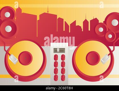 Banner musicale DJ moderno. Illustrazione vettoriale. Illustrazione Vettoriale