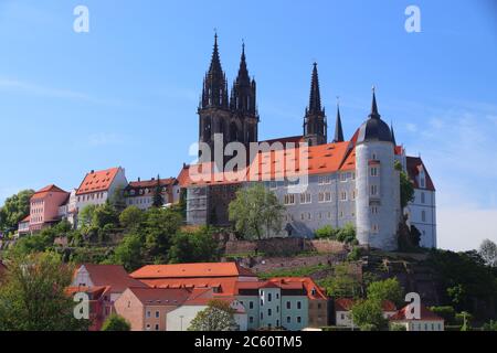 Città vecchia di Meissen in Germania (Stato libero della Sassonia). Castello di Albrechtsburg. Foto Stock