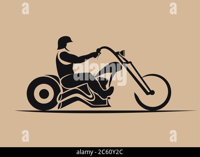 biker, moto grunge vettoriale silhouette, emblema retrò ed etichetta Illustrazione Vettoriale