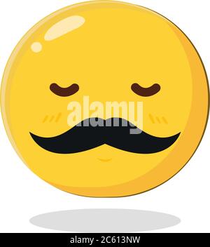Emoticon con baffi. Illustrazione vettoriale isolata da cartoni animati su sfondo bianco Illustrazione Vettoriale
