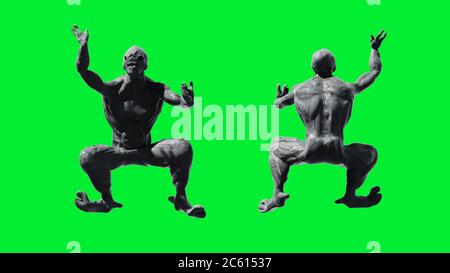Spaventoso mostro isolato su schermo verde. rendering 3d. Foto Stock