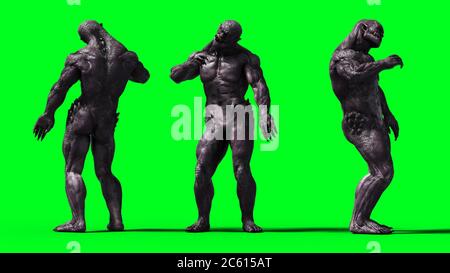 Spaventoso mostro isolato su schermo verde. rendering 3d. Foto Stock