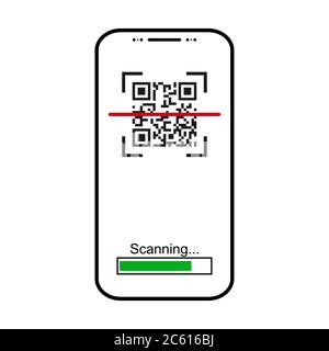 Icona piatta di scansione Mobil isolata su sfondo bianco. Illustrazione vettoriale del lettore di codici QR . Illustrazione Vettoriale
