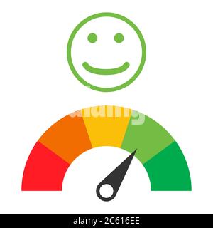 Icona cliente emozioni misuratore di soddisfazione con simbolo diverso su sfondo bianco . Illustrazione Vettoriale