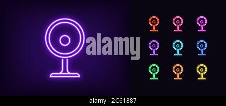 Icona webcam neon. Simbolo luminoso della videocamera Internet al neon, set di simboli isolati della webcam con colori vivaci. Icona luminosa, segno, simbolo per la progettazione dell'interfaccia utente. Video de Illustrazione Vettoriale