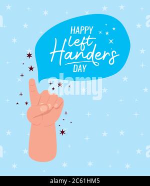 Primo segno con mano con felice giorno handers sinistro testo disegno di festa e tema messaggio illustrazione vettoriale Illustrazione Vettoriale