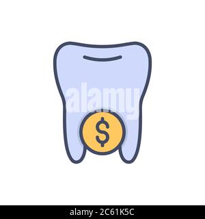 Simbolo dell'icona del vettore del dente e del dollaro isolato su sfondo bianco Illustrazione Vettoriale