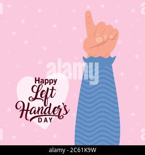 Primo segno con mano con felice giorno handers sinistro testo disegno di festa e tema messaggio illustrazione vettoriale Illustrazione Vettoriale