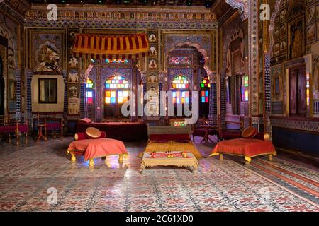 Camera di Takhat Vilas Maharaja stanza di Takhat Singh nel forte di Mehrangarh. Jodhpur, Rajasthan, India Foto Stock