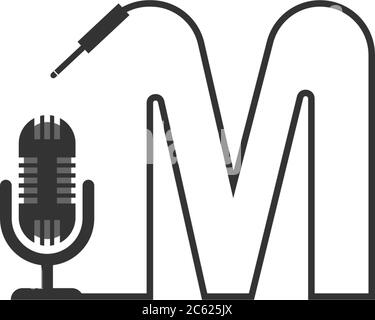 Concetto di design combinato con logo Letter M e podcast Illustrazione Vettoriale