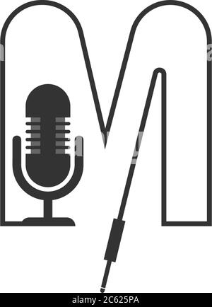 Concetto di design combinato con logo Letter M e podcast Illustrazione Vettoriale