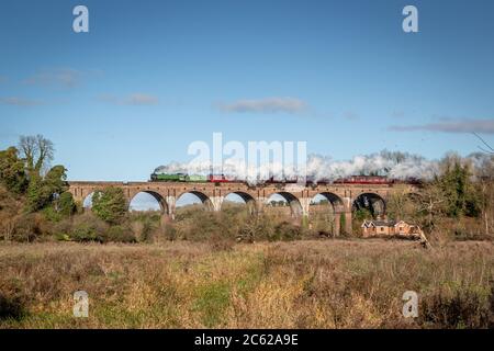 BR 'B1' 4-6-0 No. 61306 'Mayflower' attraversa il viadotto Hurstbourne Priors, Hampshire con un'escursione a Bath Spa Foto Stock