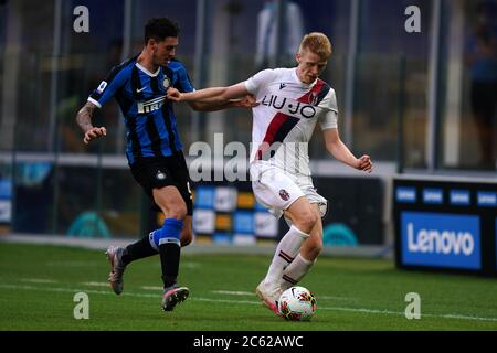 Milano, Italia. 05 luglio 2020. Jardy Schouten, della serie italiana di calcio del Bologna FC durante la serie A, una partita tra l'Internazionale FC e il Bologna FC. Foto Stock