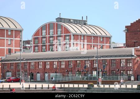 Lahti, Finlandia - 6 agosto 2019: La vecchia fabbrica fu ricostruita in case e spazi pubblici a Lahti, Finlandia. Foto Stock