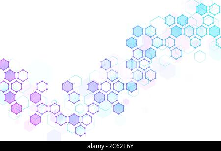 Struttura molecolare esagonale astratta. Onda di esagoni, sfondo di dati geometrici e futuristica tecnica di strutture cellulari vettoriali di sfondo illustrazione Illustrazione Vettoriale