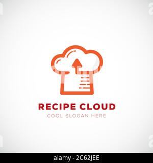 Modello di logo vettoriale astratto di Retting Cloud. Simbolo della tecnologia di storage online e segno di Cook Hat con tipografia moderna. Illustrazione Vettoriale