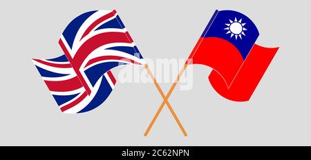 Bandiere incrociate e sventolanti di Taiwan e del Regno Unito. Illustrazione vettoriale Illustrazione Vettoriale