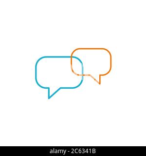 Icona a due bolle di parole sottile linea per il web e mobile, moderno design minimalista piatto. Illustrazione vettoriale di stock isolata su sfondo bianco. Illustrazione Vettoriale