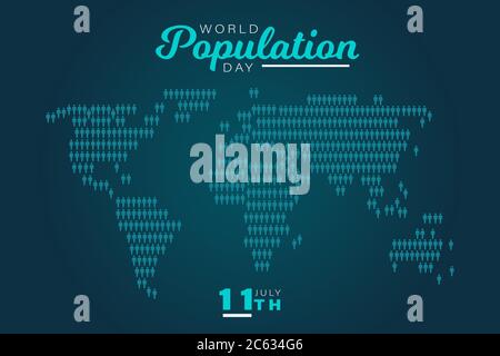 Giornata mondiale della popolazione, sfondo blu della mappa, poster per il web, illustrazione vettoriale Illustrazione Vettoriale