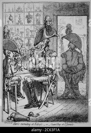 Eroi che reclutano nella stampa di incisioni James Gillray di Kelsey Foto Stock