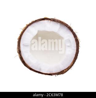 Cocco. Mezzo cocco isolato su sfondo bianco. Vista dall'alto Foto Stock