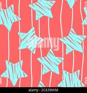 Uno sfondo vettoriale senza giunture fatto di strisce orizzontali e stelle . Linee disegnate a mano. Ripetizione infinita. Illustrazione Vettoriale