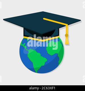 globo con cappuccio toga per illustrazione vettoriale del concetto di simbolo di formazione Illustrazione Vettoriale